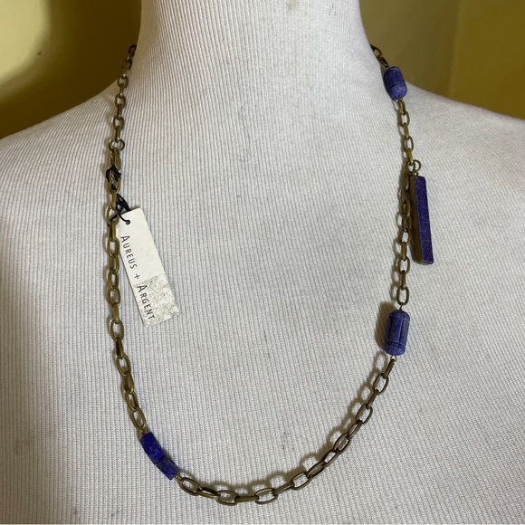 AUREUS + ARGENT Necklace Lapis PURPLE Blue  Stone Raw Brass Banana Republic NWT - Picture 7 of 16